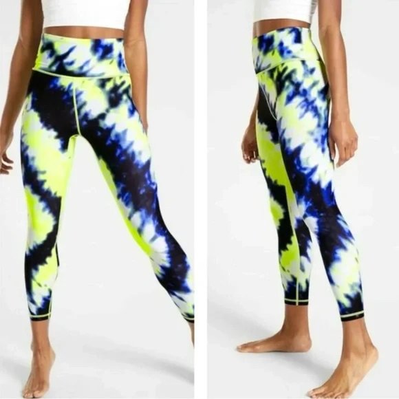 Athleta Pants - Athleta Elation Tie Dye 7/8 Tight Leggings Size XS  Cobalt Blue Yellow
